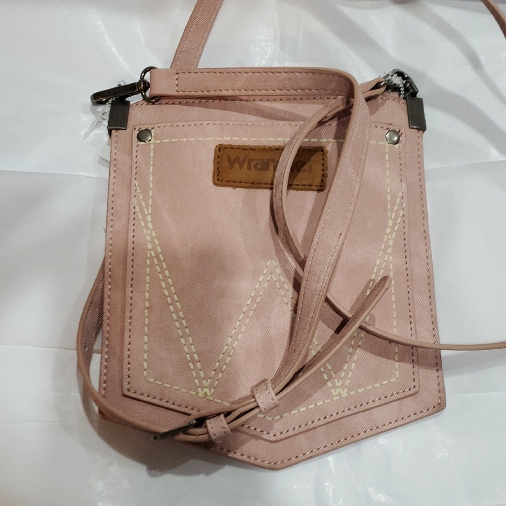 Wrangler "W" Stitch Water Repellent blush pink Denim Pocket Crossbody bag new